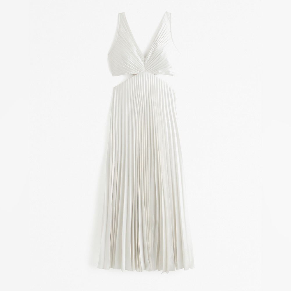 Abercrombie & Fitch Giselle Pleated Cutout Midi/Maxi Dress, white, small TALL
